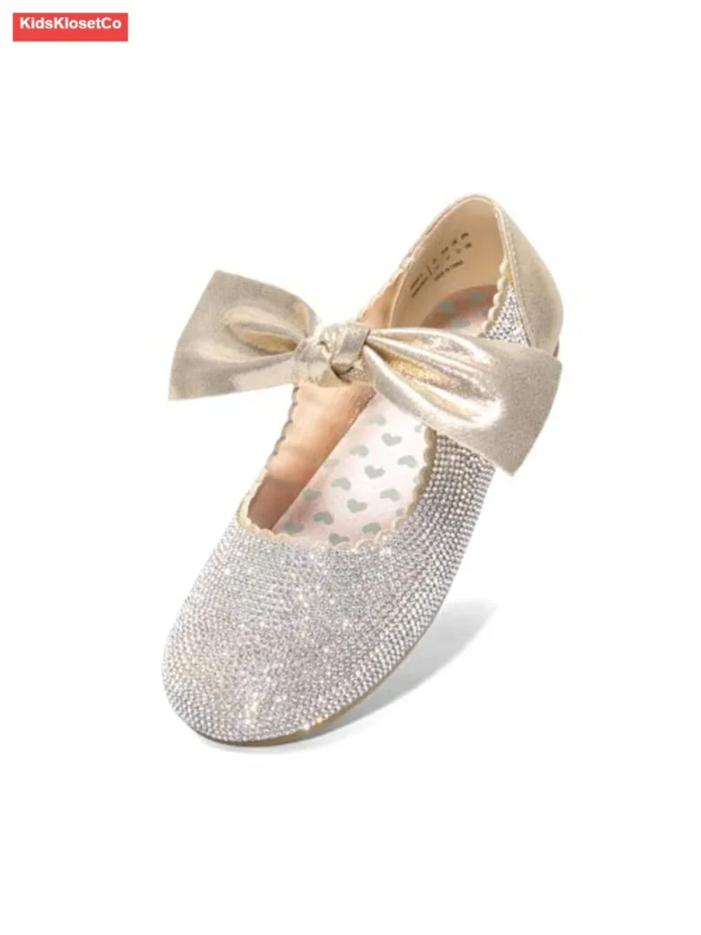 Girls Mary Jane Flats with Bow Rhinestone Sparkle Dress Shoes Elastic Strap